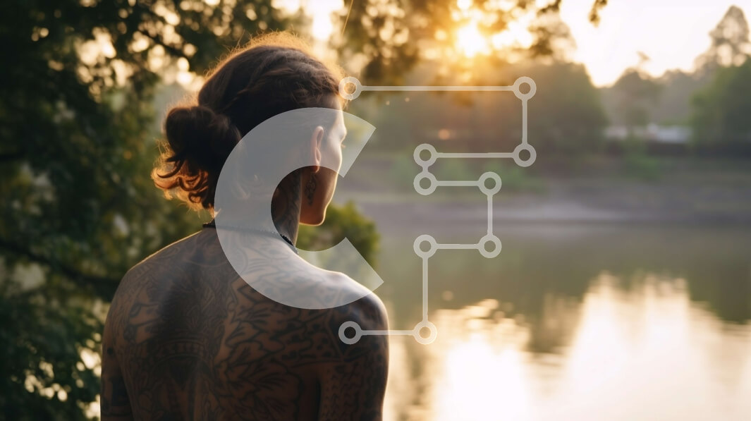 Intra Συλλεκτικό Ξύλινο Παζλ Plywood  4mm - Εκπληκτική φωτογραφία ηλιοβασιλέματος μιας γυναίκας με τατουάζ δίπλα στη λίμνη Σε Ξύλινο Κουτί - Διαστάσεις: 10x10 cm – 25 κομμάτια