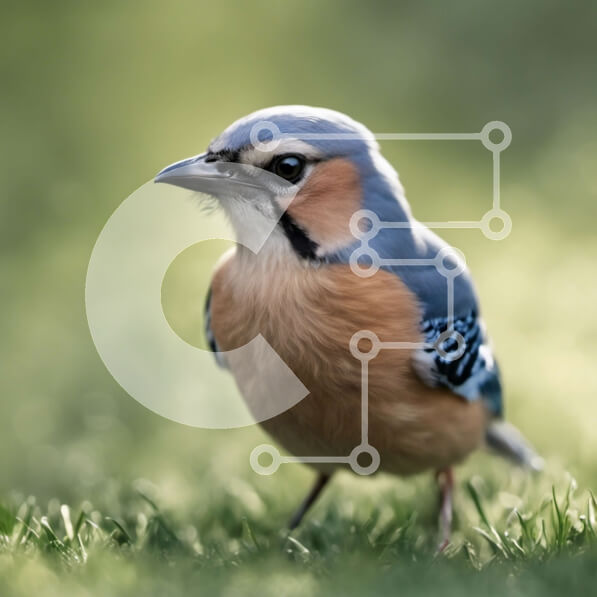 Intra Συλλεκτικό Ξύλινο Παζλ Plywood  4mm - Blue Jay Bird σκαρφαλωμένο στο πράσινο γρασίδι Σε Ξύλινο Κουτί - Διαστάσεις: 10x10 cm – 25 κομμάτια