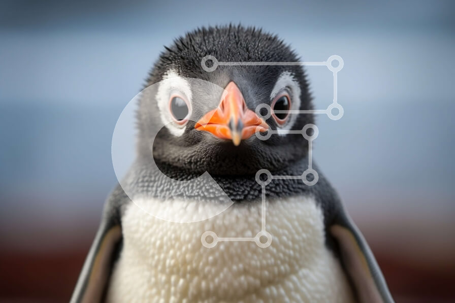 Σετ των 2 Intra Συλλεκτικό Ξύλινο Παζλ Plywood  4mm - Περίεργος πιγκουίνος που στέκεται στη βραχώδη ακτή Σε Ξύλινο Κουτί - Διαστάσεις: 10x10 cm – 25 κομμάτια