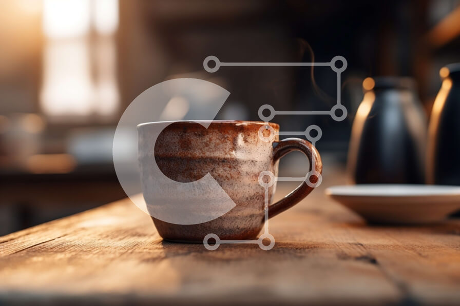 Intra Συλλεκτικό Ξύλινο Παζλ Plywood  4mm - Άνετη εικόνα μιας καφέ κούπας σε ένα ξύλινο τραπέζι με το φως του ήλιου να τρέχει μέσα από το παράθυρο Σε Ξύλινο Κουτί - Διαστάσεις: 10x10 cm – 25 κομμάτια