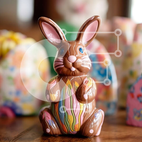 Intra Συλλεκτικό Ξύλινο Παζλ Plywood  4mm - Όμορφη εικόνα πασχαλινών διακοσμήσεων με σοκολατένιο λαγουδάκι και πολύχρωμα αυγά Σε Ξύλινο Κουτί - Διαστάσεις: 10x10 cm – 25 κομμάτια