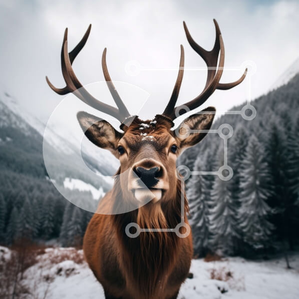 Intra Συλλεκτικό Ξύλινο Παζλ Plywood  4mm - Ελάφια στο χιονισμένο δάσος με τα ελαφοκέρατα καλυμμένα στο χιόνι Σε Ξύλινο Κουτί - Διαστάσεις: 10x10 cm – 25 κομμάτια