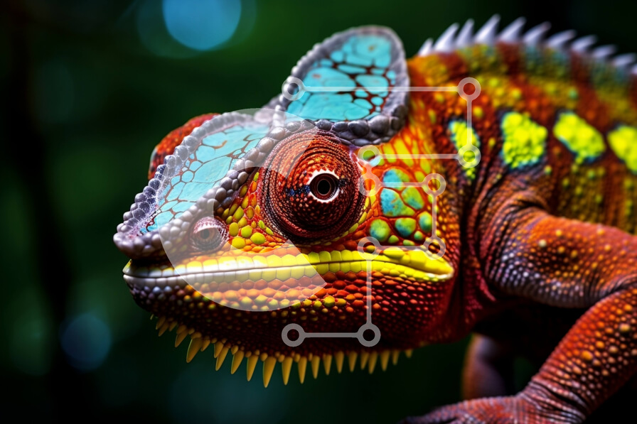 Σετ των 2 Intra Συλλεκτικό Ξύλινο Παζλ Plywood  4mm - Ζωντανή εικόνα ενός χαμαιλέοντα σε ένα κλαδί με τη γλώσσα του να βγαίνει έξω Σε Ξύλινο Κουτί - Διαστάσεις: 10x10 cm – 25 κομμάτια