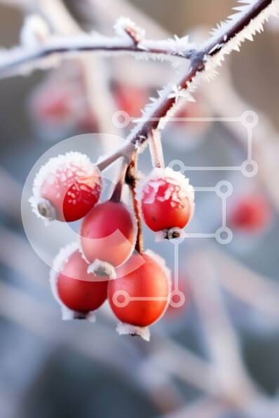 Σετ των 2 Intra Συλλεκτικό Ξύλινο Παζλ Plywood  4mm - Παγωμένο κλαδί με κόκκινα μούρα Σε Ξύλινο Κουτί - Διαστάσεις: 10x10 cm – 25 κομμάτια