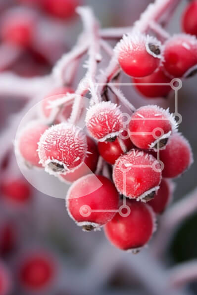 Σετ των 2 Intra Συλλεκτικό Ξύλινο Παζλ Plywood  4mm - Άποψη από κοντά των κόκκινων μούρων που καλύπτονται από παγετό Σε Ξύλινο Κουτί - Διαστάσεις: 10x10 cm – 25 κομμάτια