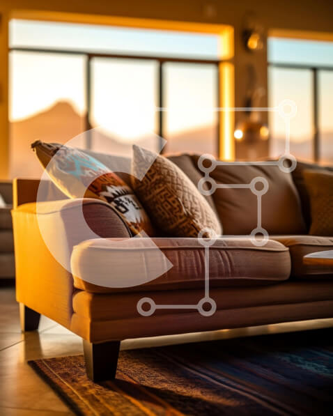 Intra Συλλεκτικό Ξύλινο Παζλ Plywood  4mm - Όμορφο σαλόνι με καφέ καναπέ και θέα στο βουνό Σε Ξύλινο Κουτί - Διαστάσεις Puzzle: 10x10 cm – 25 κομμάτια