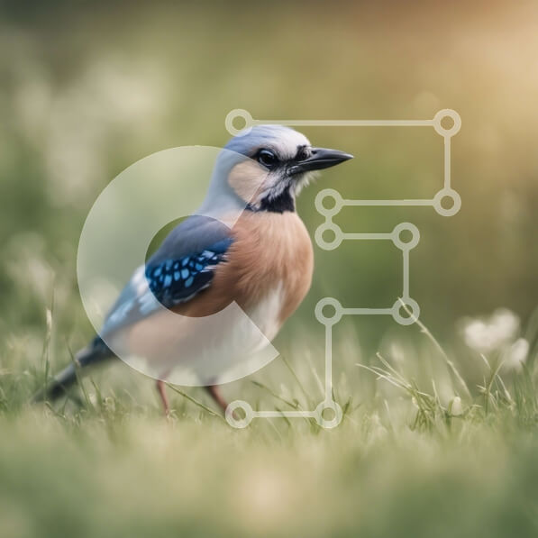 Intra Συλλεκτικό Ξύλινο Παζλ Plywood  4mm - Μπλε και άσπρο πουλί σκαρφαλωμένο στην πράσινη χλόη Σε Ξύλινο Κουτί - Διαστάσεις: 10x10 cm – 25 κομμάτια