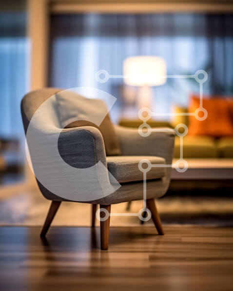 Intra Συλλεκτικό Ξύλινο Παζλ Plywood  4mm - Μοντέρνο σαλόνι με κομψή γκρι πολυθρόνα και ξύλινο πάτωμα Σε Ξύλινο Κουτί - Διαστάσεις Puzzle: 10x10 cm – 25 κομμάτια