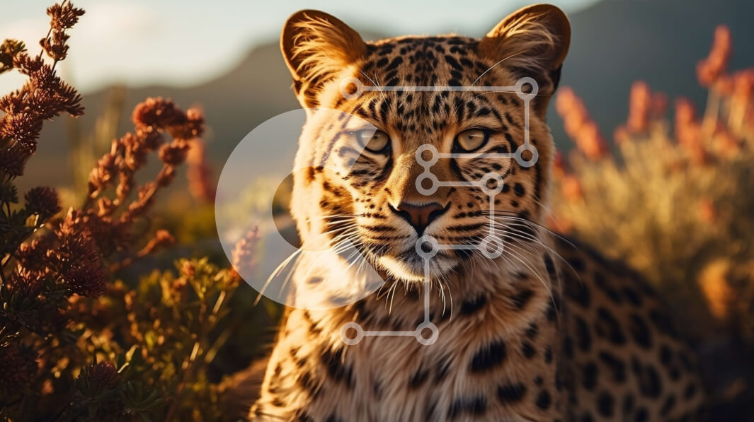 Σετ των 2 Intra Συλλεκτικό Ξύλινο Παζλ Plywood  4mm - Λεοπάρδαλη σε ένα χωράφι με λουλούδια και θάμνους Σε Ξύλινο Κουτί - Διαστάσεις: 10x10 cm – 25 κομμάτια