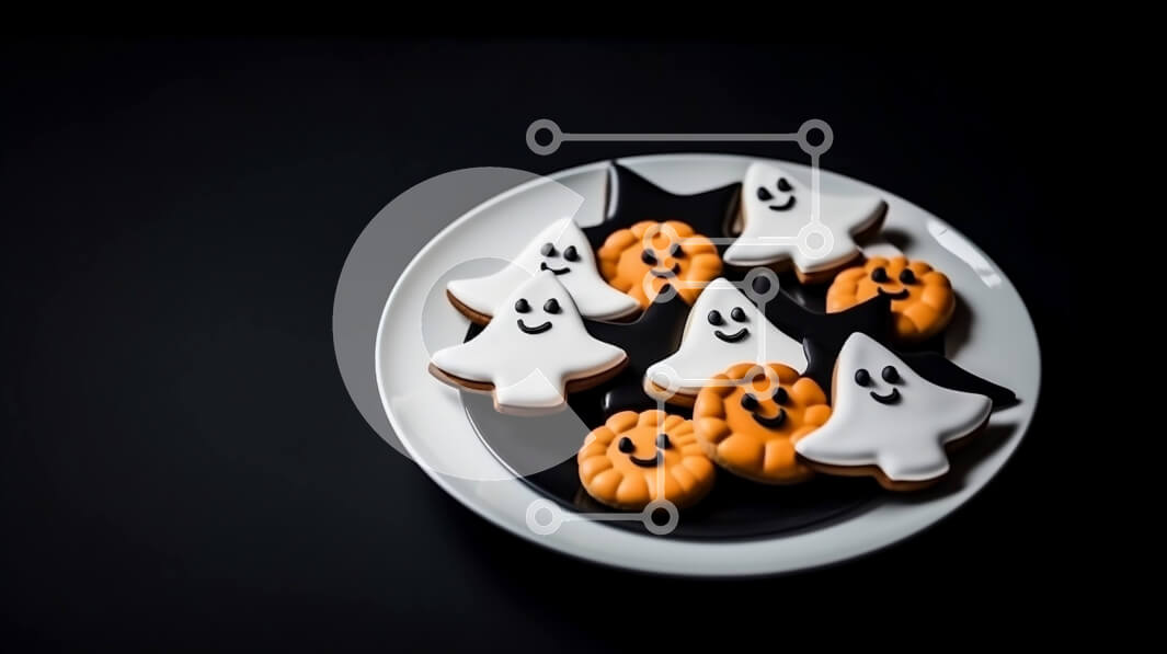 Σετ των 2 Intra Συλλεκτικό Ξύλινο Παζλ Plywood  4mm - Μπισκότα και cupcakes με θέμα το Halloween σε μαύρο πιάτο Σε Ξύλινο Κουτί - Διαστάσεις: 10x10 cm – 25 κομμάτια