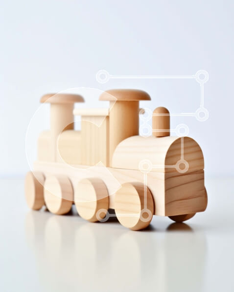 Intra Συλλεκτικό Ξύλινο Παζλ Plywood  4mm - Γοητευτική εικόνα ενός ξύλινου τρένου παιχνιδιών σε μια λευκή επιφάνεια Σε Ξύλινο Κουτί - Διαστάσεις: 10x10 cm – 25 κομμάτια