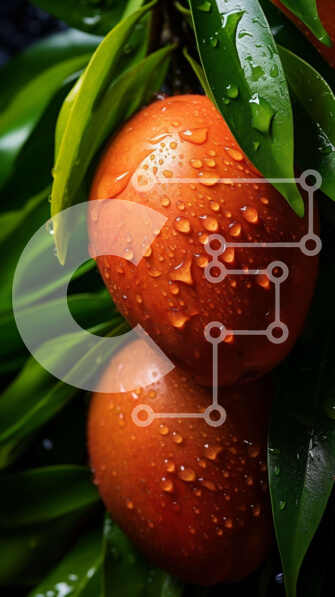 Σετ των 2 Intra Συλλεκτικό Ξύλινο Παζλ Plywood  4mm - Ώριμα μάνγκο που κρέμονται από ένα δέντρο με σταγονίδια νερού Σε Ξύλινο Κουτί - Διαστάσεις: 10x10 cm – 25 κομμάτια