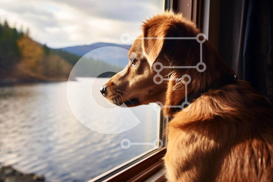 Σετ των 2 Intra Συλλεκτικό Ξύλινο Παζλ Plywood  4mm - Όμορφη εικόνα ενός σκύλου Golden Retriever που απολαμβάνει μια γραφική θέα Σε Ξύλινο Κουτί - Διαστάσεις: 10x10 cm – 25 κομμάτια