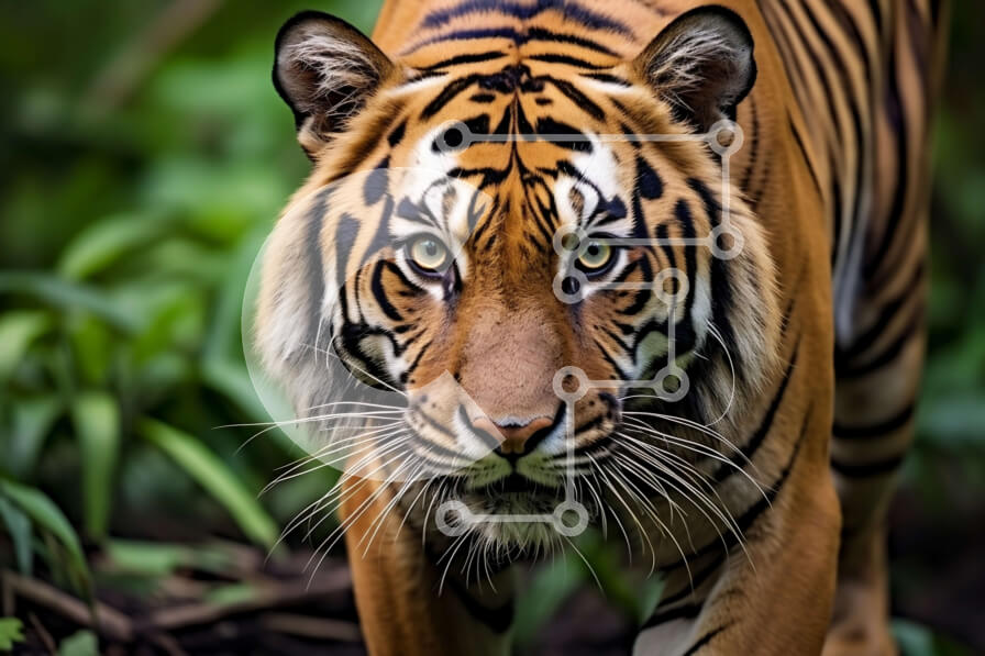 Σετ των 2 Intra Συλλεκτικό Ξύλινο Παζλ Plywood  4mm - Όμορφη εικόνα μιας τίγρης που περπατά σε μια ζούγκλα Σε Ξύλινο Κουτί - Διαστάσεις: 10x10 cm – 25 κομμάτια