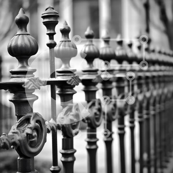 Intra Συλλεκτικό Ξύλινο Παζλ Plywood  4mm - Περίπλοκος φράχτης από σφυρήλατο σίδερο σε μονόχρωμη Σε Ξύλινο Κουτί - Διαστάσεις Puzzle: 10x10 cm – 25 κομμάτια