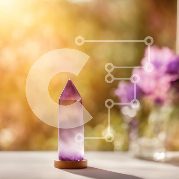 Intra Συλλεκτικό Ξύλινο Παζλ Plywood  4mm - Διαυγές κρύσταλλο χαλαζία σε ξύλινη βάση με μωβ λουλούδια Σε Ξύλινο Κουτί - Διαστάσεις Puzzle: 10x10 cm – 25 κομμάτια