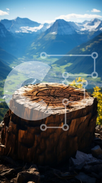 Σετ των 2 Intra Συλλεκτικό Ξύλινο Παζλ Plywood  4mm - Εκπληκτικό τοπίο με κούτσουρο δέντρου και χιονισμένα βουνά Σε Ξύλινο Κουτί - Διαστάσεις: 10x10 cm – 25 κομμάτια