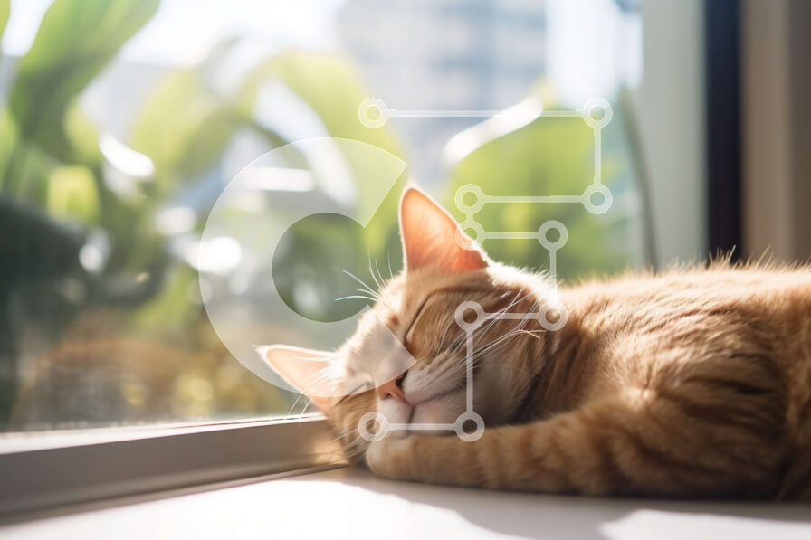 Σετ των 2 Intra Συλλεκτικό Ξύλινο Παζλ Plywood  4mm - Άνετη εικόνα μιας πορτοκαλί τιγρέ γάτας που κοιμάται σε ένα περβάζι Σε Ξύλινο Κουτί - Διαστάσεις: 10x10 cm – 25 κομμάτια