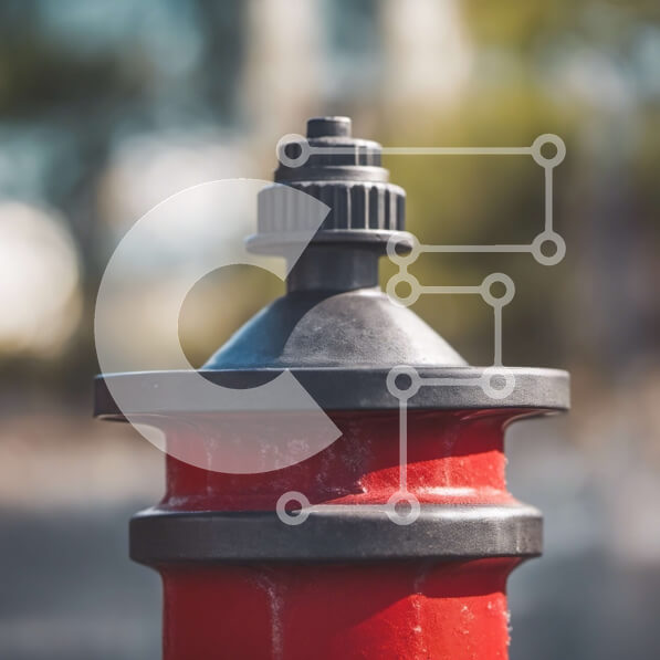 Intra Συλλεκτικό Ξύλινο Παζλ Plywood  4mm - Κόκκινος πυροσβεστικός κρουνός σε δρόμο με κτίρια Σε Ξύλινο Κουτί - Διαστάσεις Puzzle: 10x10 cm – 25 κομμάτια