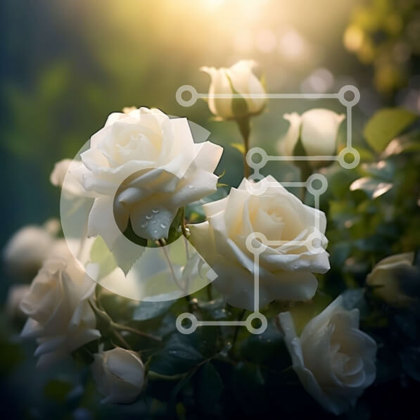 Intra Συλλεκτικό Ξύλινο Παζλ Plywood  4mm - Όμορφη κινηματογράφηση σε πρώτο πλάνο λευκού τριαντάφυλλου με σταγονίδια δροσιάς στο πρωινό φως του ήλιου Σε Ξύλινο Κουτί - Διαστάσεις: 10x10 cm – 25 κομμάτια