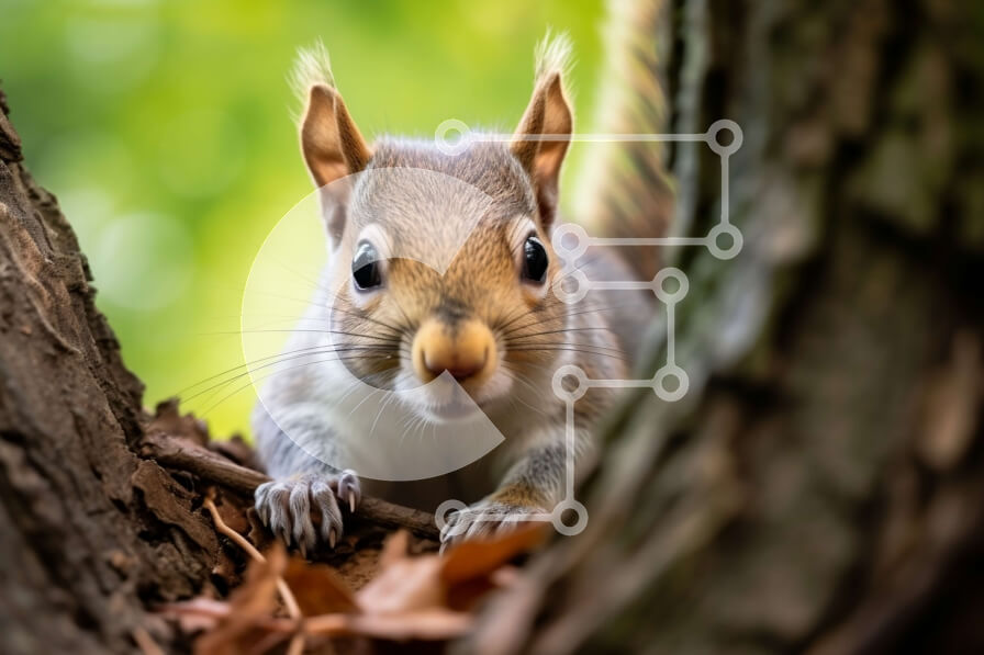 Σετ των 2 Intra Συλλεκτικό Ξύλινο Παζλ Plywood  4mm - Αξιολάτρευτη εικόνα ενός σκίουρου που κρυφοκοιτάζει πίσω από έναν κορμό δέντρου Σε Ξύλινο Κουτί - Διαστάσεις: 10x10 cm – 25 κομμάτια