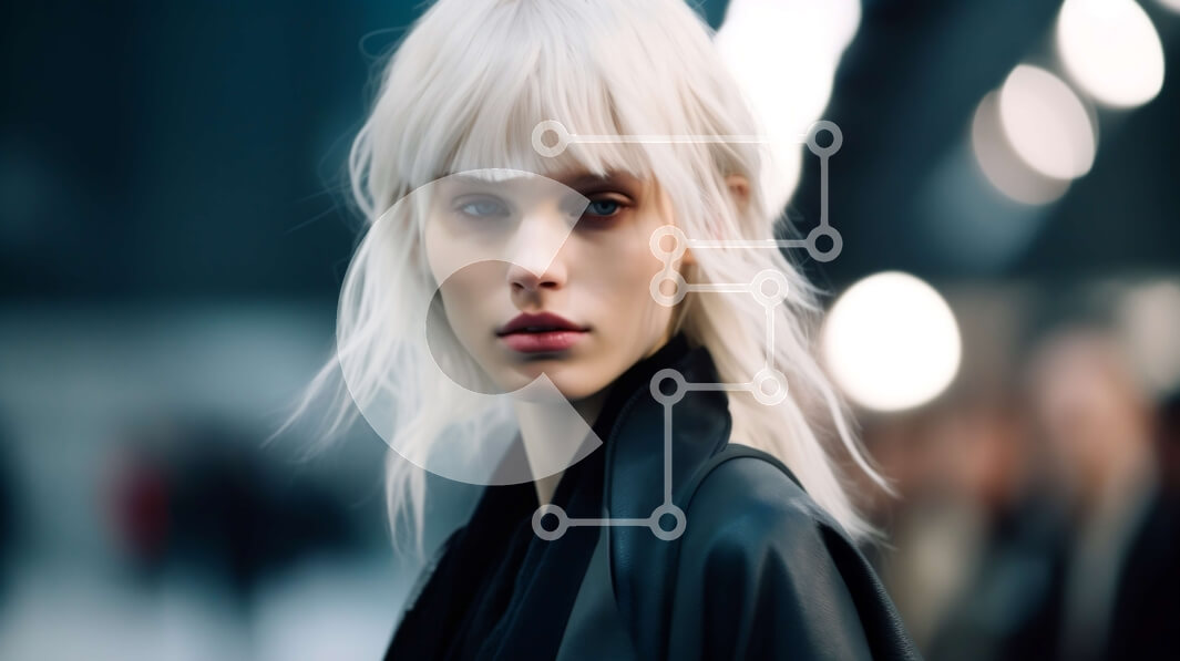 Intra Συλλεκτικό Ξύλινο Παζλ Plywood  4mm - Κομψή γυναίκα με δερμάτινο μπουφάν που στέκεται στην πολυσύχναστη οδό της πόλης Σε Ξύλινο Κουτί - Διαστάσεις Puzzle: 10x10 cm – 25 κομμάτια