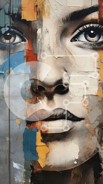 Intra Συλλεκτικό Ξύλινο Παζλ Plywood  4mm - Πολύχρωμο γυναικείο πρόσωπο με ζωντανό φόντο Σε Ξύλινο Κουτί - Διαστάσεις Puzzle: 10x10 cm – 25 κομμάτια