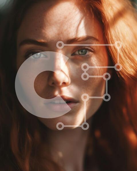 Intra Συλλεκτικό Ξύλινο Παζλ Plywood  4mm - Σοβαρό κοκκινομάλλα πορτρέτο γυναίκας με πράσινα μάτια και φακίδες Σε Ξύλινο Κουτί - Διαστάσεις Puzzle: 10x10 cm – 25 κομμάτια