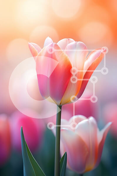 Σετ των 2 Intra Συλλεκτικό Ξύλινο Παζλ Plywood  4mm - Πεδίο με ροζ και λευκές τουλίπες σε πλήρη άνθιση Σε Ξύλινο Κουτί - Διαστάσεις: 10x10 cm – 25 κομμάτια