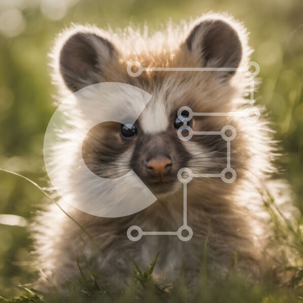 Intra Συλλεκτικό Ξύλινο Παζλ Plywood  4mm - Χαριτωμένο μωρό ρακούν σε ένα χωράφι με πράσινο γρασίδι Σε Ξύλινο Κουτί - Διαστάσεις: 10x10 cm – 25 κομμάτια