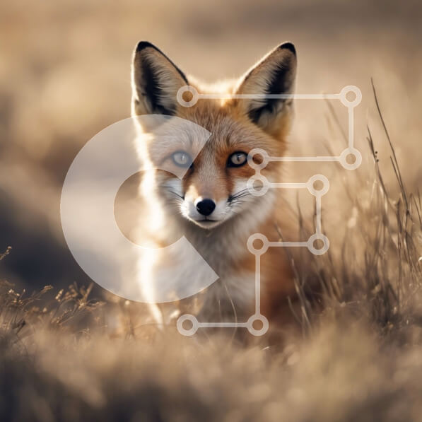 Intra Συλλεκτικό Ξύλινο Παζλ Plywood  4mm - Περίεργη κόκκινη αλεπού που κάθεται σε ένα χωράφι Σε Ξύλινο Κουτί - Διαστάσεις: 10x10 cm – 25 κομμάτια