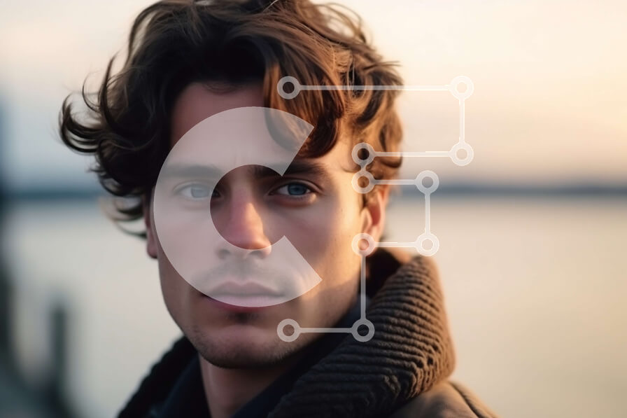 Intra Συλλεκτικό Ξύλινο Παζλ Plywood  4mm - Νεαρός άνδρας που στέκεται δίπλα στο νερό στο ηλιοβασίλεμα Σε Ξύλινο Κουτί - Διαστάσεις Puzzle: 10x10 cm – 25 κομμάτια