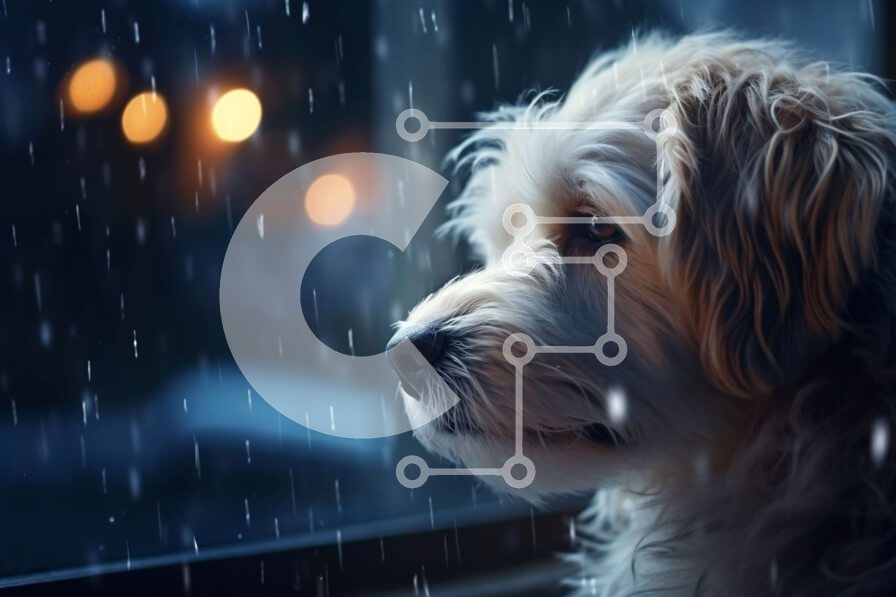 Σετ των 2 Intra Συλλεκτικό Ξύλινο Παζλ Plywood  4mm - Ειρηνική και στοχαστική εικόνα του σκύλου Golden Retriever που κοιτάζει έξω από το παράθυρο τη βροχερή μέρα Σε Ξύλινο Κουτί - Διαστάσεις: 10x10 cm – 25 κομμάτια