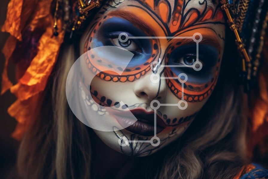 Intra Συλλεκτικό Ξύλινο Παζλ Plywood  4mm - Ζωντανό μακιγιάζ για τη γιορτή της Ημέρας των Νεκρών Σε Ξύλινο Κουτί - Διαστάσεις Puzzle: 10x10 cm – 25 κομμάτια