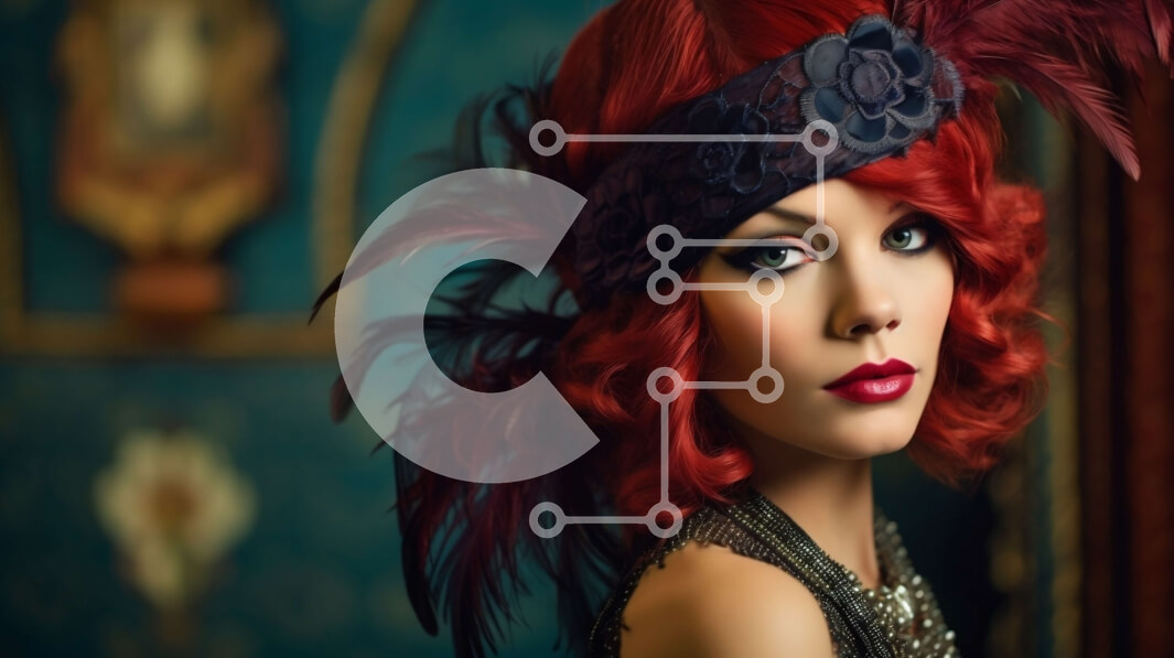 Intra Συλλεκτικό Ξύλινο Παζλ Plywood  4mm - Εκπληκτικό πορτρέτο μόδας κοκκινομάλλας γυναίκας με φτερωτό κεφάλι και μαύρο φόρεμα Σε Ξύλινο Κουτί - Διαστάσεις Puzzle: 10x10 cm – 25 κομμάτια