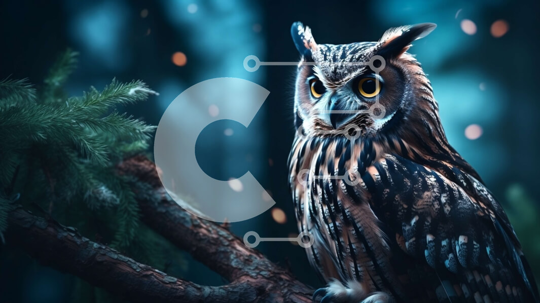 Intra Συλλεκτικό Ξύλινο Παζλ Plywood  4mm - Όμορφη εικόνα μιας κουκουβάγιας σκαρφαλωμένης σε ένα κλαδί δέντρου σε ένα σκοτεινό δάσος Σε Ξύλινο Κουτί - Διαστάσεις: 10x10 cm – 25 κομμάτια