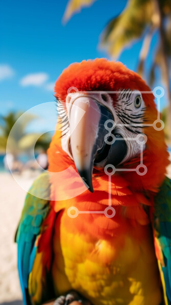 Σετ των 2 Intra Συλλεκτικό Ξύλινο Παζλ Plywood  4mm - Πολύχρωμος παπαγάλος που στέκεται σε μια παραλία με φοίνικες Σε Ξύλινο Κουτί - Διαστάσεις: 10x10 cm – 25 κομμάτια