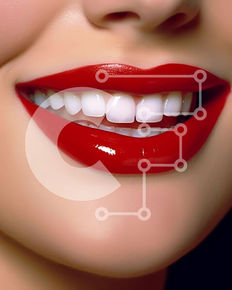 Intra Συλλεκτικό Ξύλινο Παζλ Plywood  4mm - Κοντινό πλάνο πορτρέτο μιας γυναίκας με κόκκινο κραγιόν και λευκά δόντια Σε Ξύλινο Κουτί - Διαστάσεις Puzzle: 10x10 cm – 25 κομμάτια