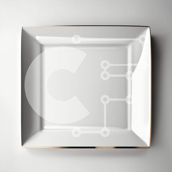 Σετ των 2 Intra Συλλεκτικό Ξύλινο Παζλ Plywood  4mm - Μινιμαλιστικό λευκό πιάτο με χρυσό χείλος σε γκρι φόντο Σε Ξύλινο Κουτί - Διαστάσεις: 10x10 cm – 25 κομμάτια