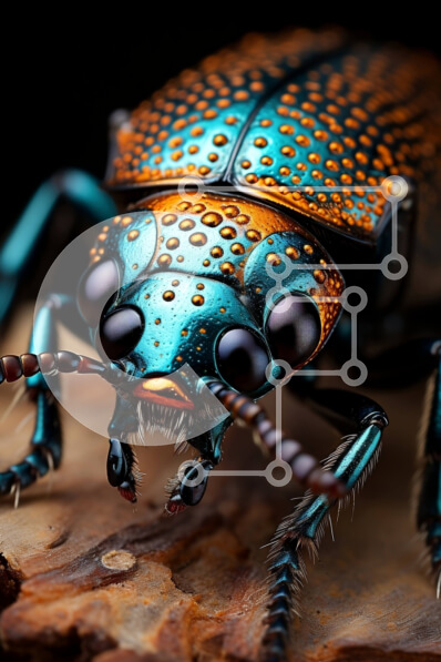 Σετ των 2 Intra Συλλεκτικό Ξύλινο Παζλ Plywood  4mm - Όμορφη εικόνα ενός μπλε και πορτοκαλί σκαθαριού με περίπλοκα μοτίβα κελύφους Σε Ξύλινο Κουτί - Διαστάσεις: 10x10 cm – 25 κομμάτια