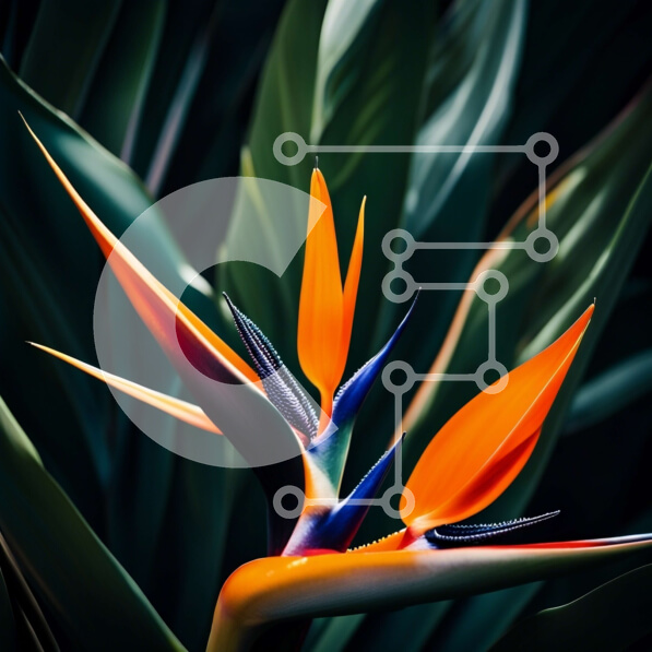 Intra Συλλεκτικό Ξύλινο Παζλ Plywood  4mm - Ζωντανό κοντινό πλάνο του λουλουδιού Bird of Paradise σε πλήρη άνθιση Σε Ξύλινο Κουτί - Διαστάσεις: 10x10 cm – 25 κομμάτια