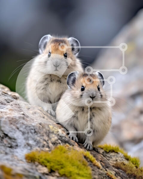 Σετ των 2 Intra Συλλεκτικό Ξύλινο Παζλ Plywood  4mm - Αξιολάτρευτη εικόνα δύο τρωκτικών σε έναν βράχο με ποώδη Σε Ξύλινο Κουτί - Διαστάσεις: 10x10 cm – 25 κομμάτια