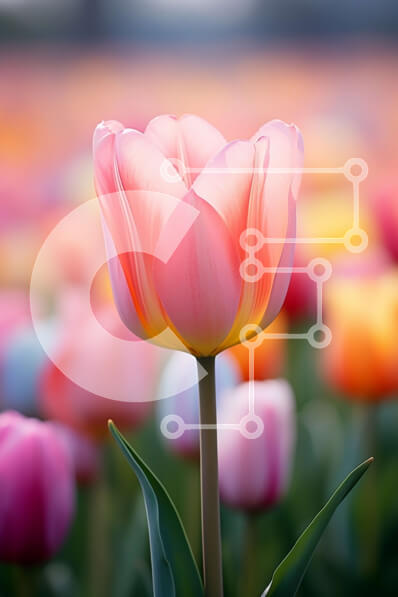 Σετ των 2 Intra Συλλεκτικό Ξύλινο Παζλ Plywood  4mm - Πεδίο με πολύχρωμες τουλίπες σε πλήρη άνθιση Σε Ξύλινο Κουτί - Διαστάσεις: 10x10 cm – 25 κομμάτια