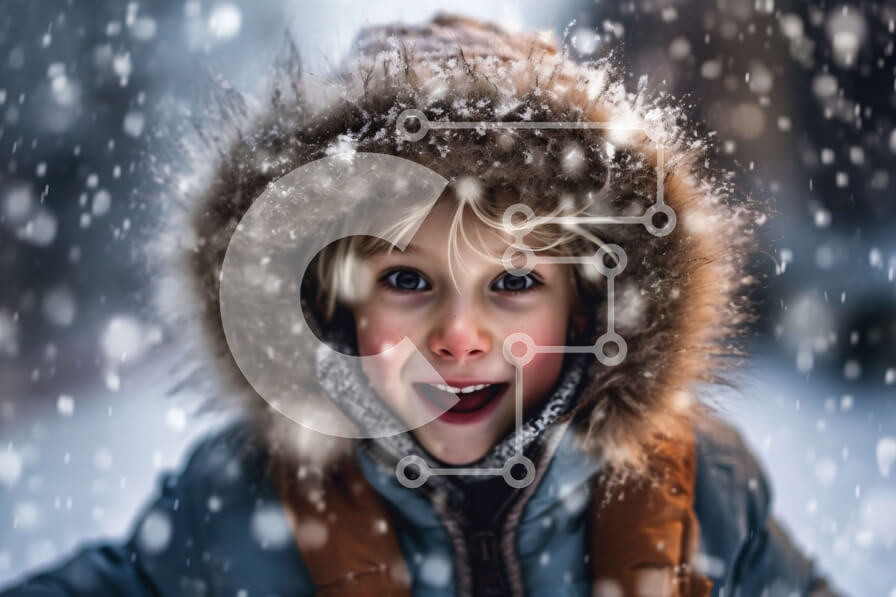 Intra Συλλεκτικό Ξύλινο Παζλ Plywood  4mm - Αξιολάτρευτη εικόνα ενός παιδιού που παίζει στο χιόνι Σε Ξύλινο Κουτί - Διαστάσεις Puzzle: 10x10 cm – 25 κομμάτια