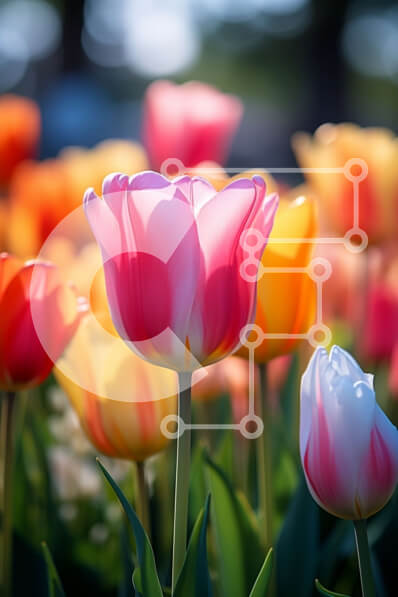 Σετ των 2 Intra Συλλεκτικό Ξύλινο Παζλ Plywood  4mm - Ζωντανό χωράφι τουλιπών με ροζ, κίτρινα και λευκά λουλούδια Σε Ξύλινο Κουτί - Διαστάσεις: 10x10 cm – 25 κομμάτια