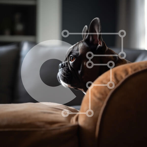 Intra Συλλεκτικό Ξύλινο Παζλ Plywood  4mm - Αξιολάτρευτη φωτογραφία ενός καφέ γαλλικού μπουλντόγκ σε έναν δερμάτινο καναπέ σε ένα σαλόνι Σε Ξύλινο Κουτί - Διαστάσεις: 10x10 cm – 25 κομμάτια