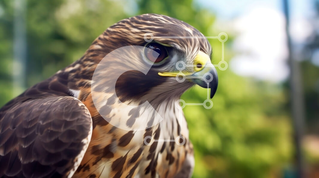 Σετ των 2 Intra Συλλεκτικό Ξύλινο Παζλ Plywood  4mm - Κοντινό πλάνο του κεφαλιού ενός γερακιού με διαπεραστικά μάτια Σε Ξύλινο Κουτί - Διαστάσεις: 10x10 cm – 25 κομμάτια