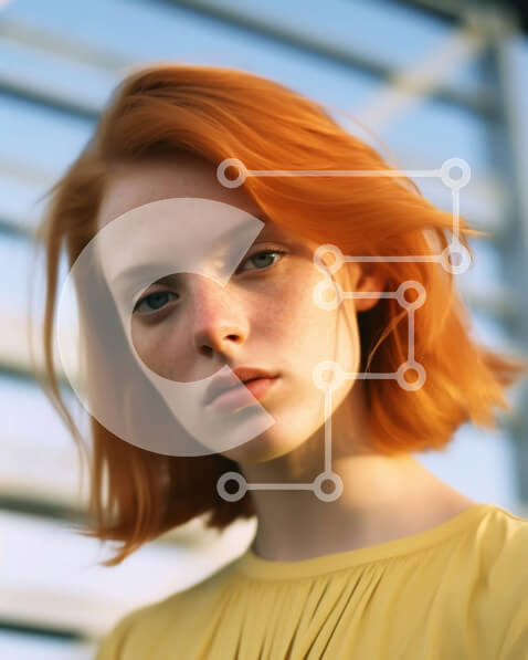 Intra Συλλεκτικό Ξύλινο Παζλ Plywood  4mm - Σοβαρή νεαρή γυναίκα με κόκκινα μαλλιά και κίτρινη κορυφή Σε Ξύλινο Κουτί - Διαστάσεις Puzzle: 10x10 cm – 25 κομμάτια