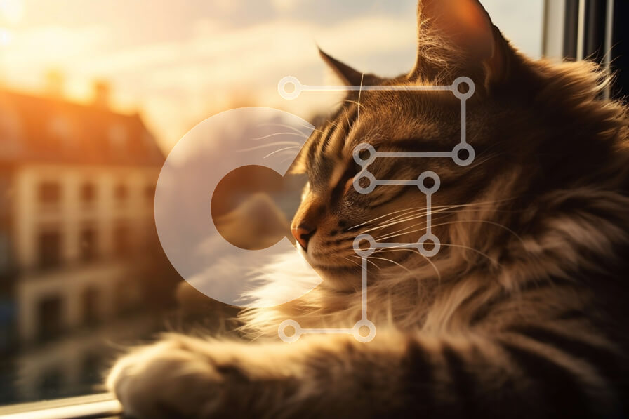 Σετ των 2 Intra Συλλεκτικό Ξύλινο Παζλ Plywood  4mm - Όμορφη εικόνα μιας χνουδωτής γάτας που απολαμβάνει το ηλιοβασίλεμα Σε Ξύλινο Κουτί - Διαστάσεις: 10x10 cm – 25 κομμάτια