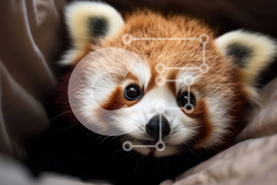 Σετ των 2 Intra Συλλεκτικό Ξύλινο Παζλ Plywood  4mm - Χαριτωμένη φωτογραφία του κόκκινου Panda Cub που κρύβεται κάτω από μια κουβέρτα Σε Ξύλινο Κουτί - Διαστάσεις: 10x10 cm – 25 κομμάτια